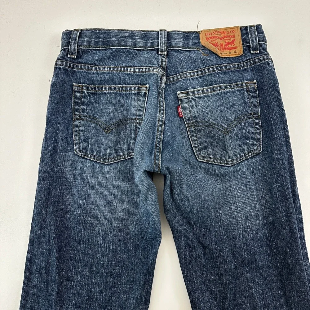 Levi's 505 Straight Leg Adjustable Waist Boys size 12 Dark Wash Blue Denim Jeans